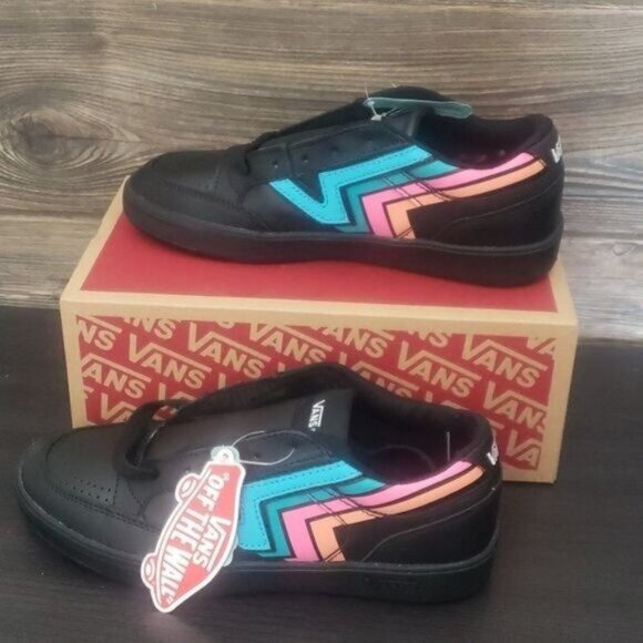 New Vans Lowland Womens Black Skateboarding Shoes Size 7 Comfycush Fader Neon - Picture 1 of 9